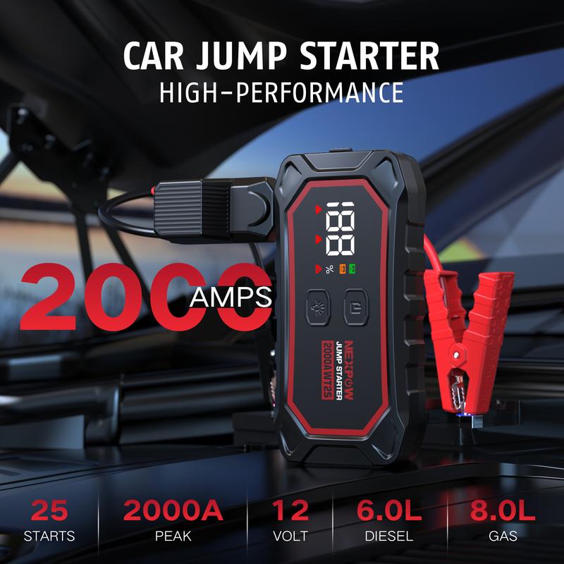 NEXPOW Car Jump Starter, 2000A Peak Car Jumper Starter Battery Pack for Up to 8.0L Gas & 6.0L Diesel Engines, 12V Portable Jump Box with 3 Modes Flashlight and Jumper Cable NEXPOW Car Jump Starter, 2000A Peak Car Jumper Starter Battery Pack for Up to 8.0L Gas & 6.0L Diesel Engines, 12V Portable Jump Box with 3 Modes Flashlight and Jumper Cable