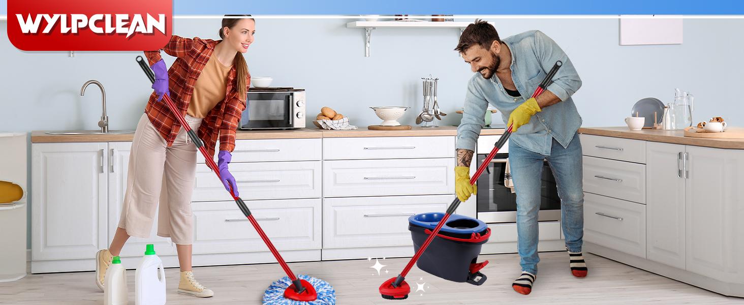 Spin Mop Replacement Set for O-Cedar RinseClean 2 Tank, All-in-One Cleaning Kit with 4 Microfiber Heads, Adjustable Handle, Scrub Brush & Base, Deep Cleaning (No Bucket)