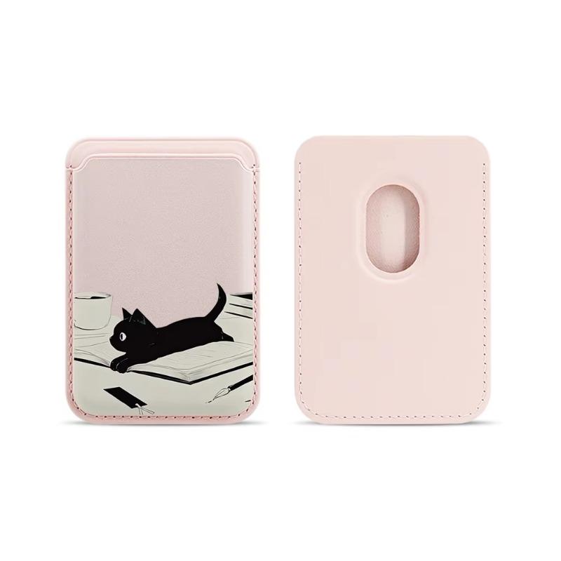 Leather card wallet phone card holder for magnetic Black Cat case, suitable for all Magsafe-supported iPhones card phone backpack, compatible with iPhone 17/16/15/14/13/12/11, waterproof, shockproof, and scratch-resistant