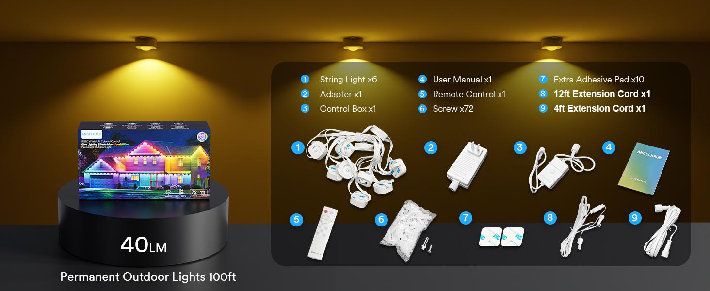 DAYBETTER RGB eaves light Colorful lighting for house edge IP67 waterproof, APP control Ideal for holiday decor (Heen, Christmas, etc.) Perfect for American homes