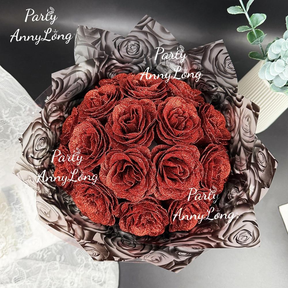 Sparkling Rose Bouquet, No Assembly Required, Valentine's Day Wedding Anniversary Engagement Eternal Artificial Roses, Birthday Gift, Vibrant Faux Flowers