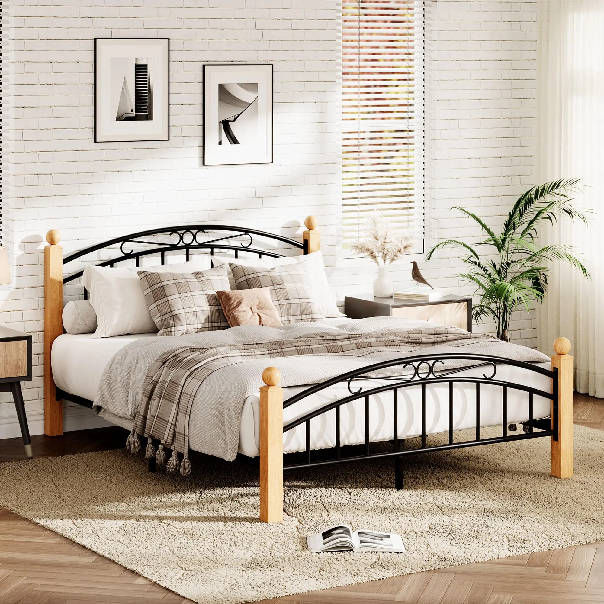 Full Size Platform Bed Frame with Headboard,Metal & Noise-Free Design, 14-Inch Under-Bed Storage, No Box Spring Needed