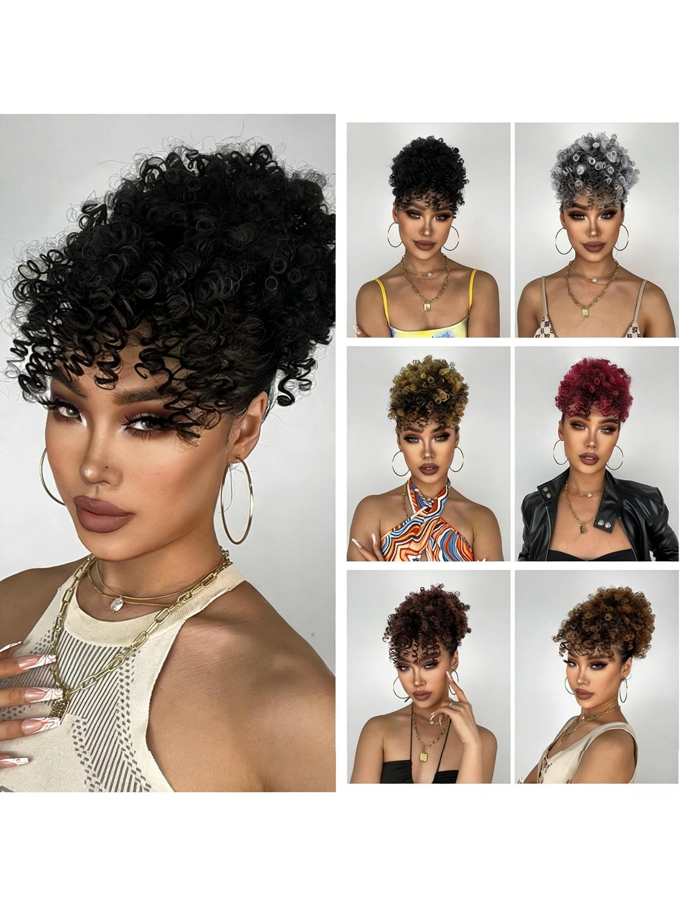 Explosive Bob Wig Hair Extension Block, Curly Synthetic Fiber, Daily Wear Accessory, All-Season Use, Ideal for Women