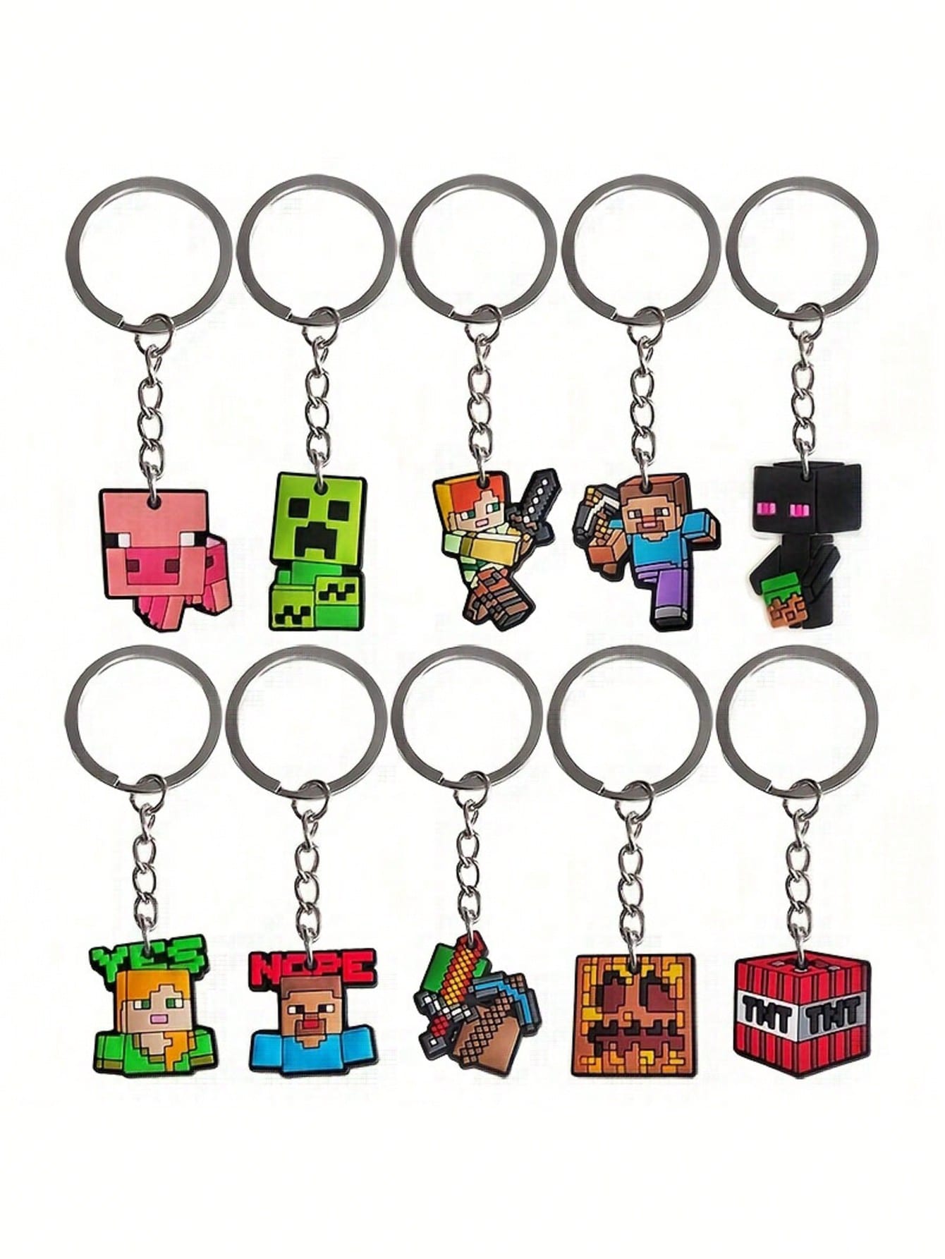 10pcs Pixel War Theme Birthday Party Gifts Soft Silicone Keychains, Steve Alex Creeper Characters, Backpack Pencil Case DIY Accessories