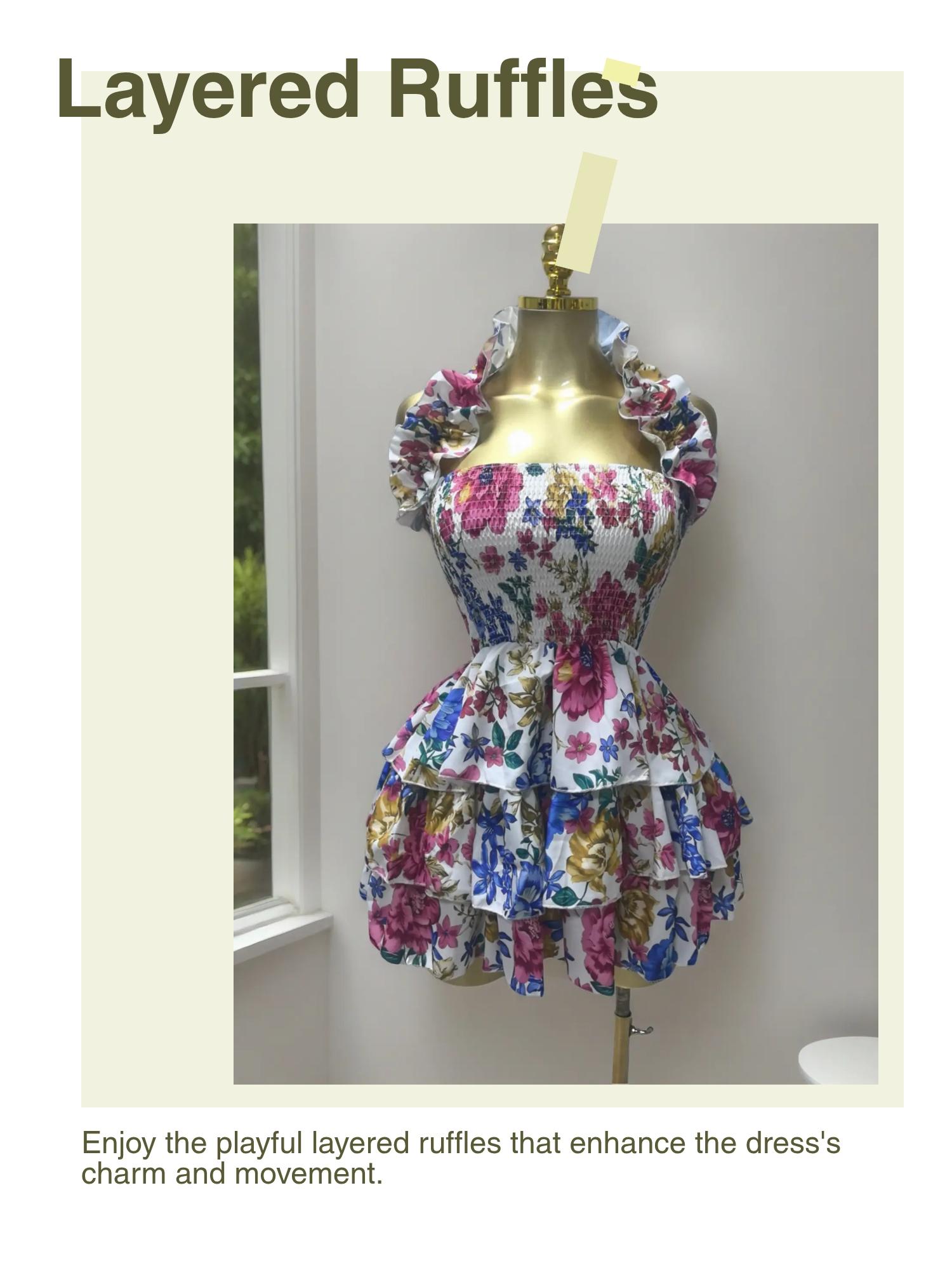 PULKRITU Elegant Women Sweet Sexy Club Party Outfit Dress, Women's Floral Print Backless Strapless Layered Ruffle Mini Prom Dress,Lady Casual Dresses,Female Brunch Dresses,Graduation Dress, Floral Evening Dress