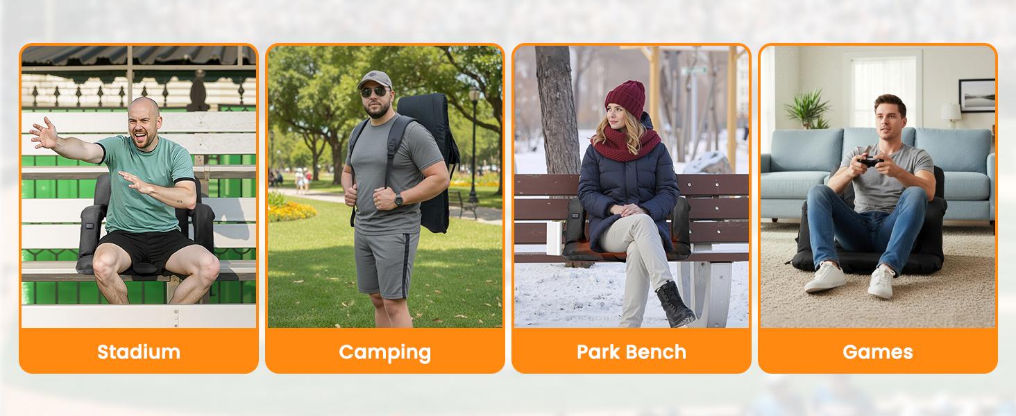 SLSY Heated Bleacher Seat with Battery, Heated Stadium Seats 6 Reclinng Positions and 3 Levels of Heat Heated Stadium Chair with Back & Arm Support