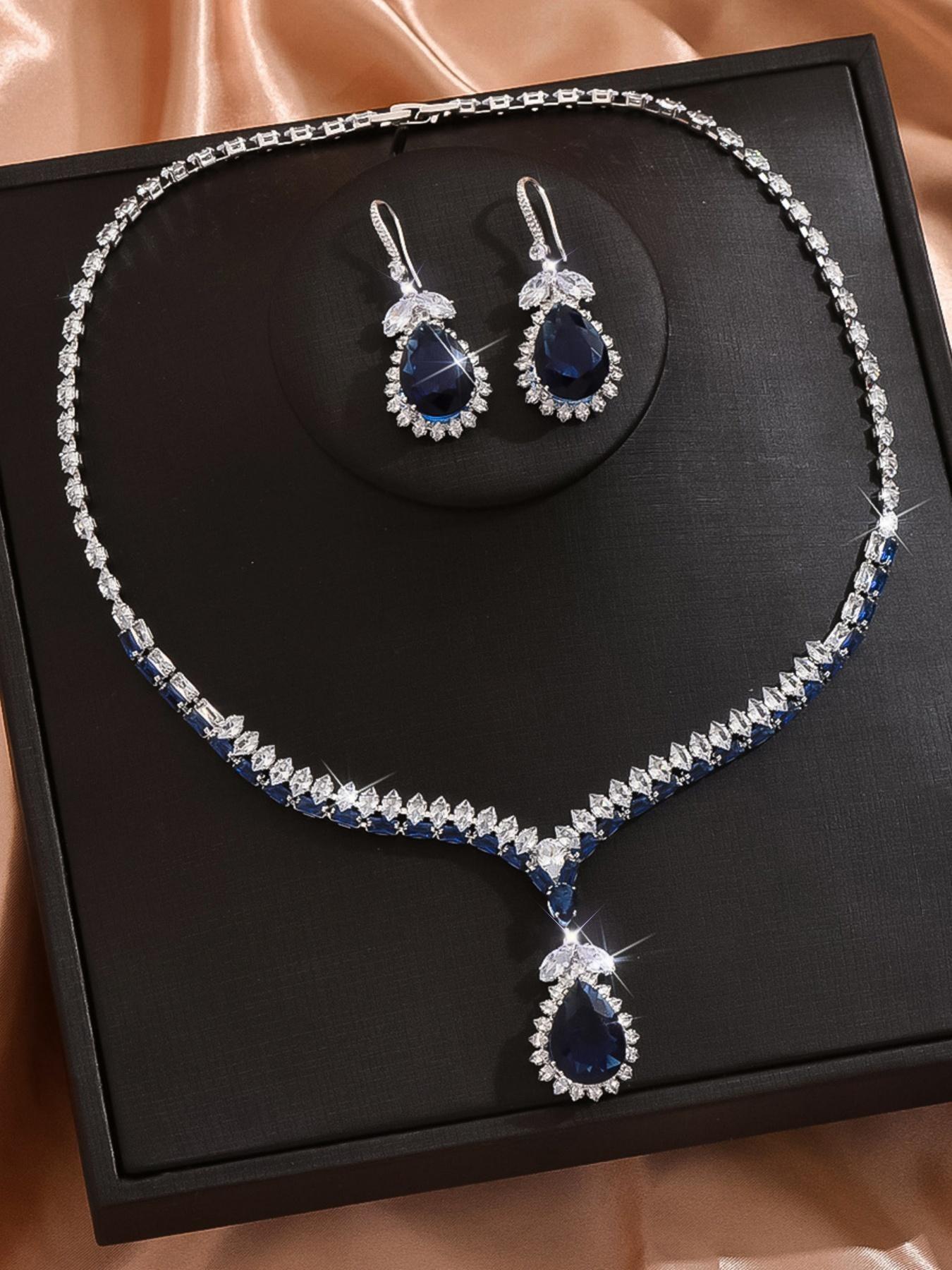 3 gorgeous sparkling artificial zircon bridal wedding jewelry sets, fashionable and elegant earring necklace accessory combination sets, perfect gifts for women