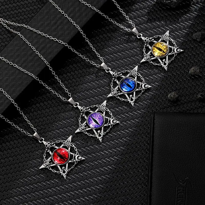 Pentagram shape Devil's Eye Pendant Necklace For Men And Women Punk Retro Non Adjustable Metal Collar  ing Jewelry Gifts
