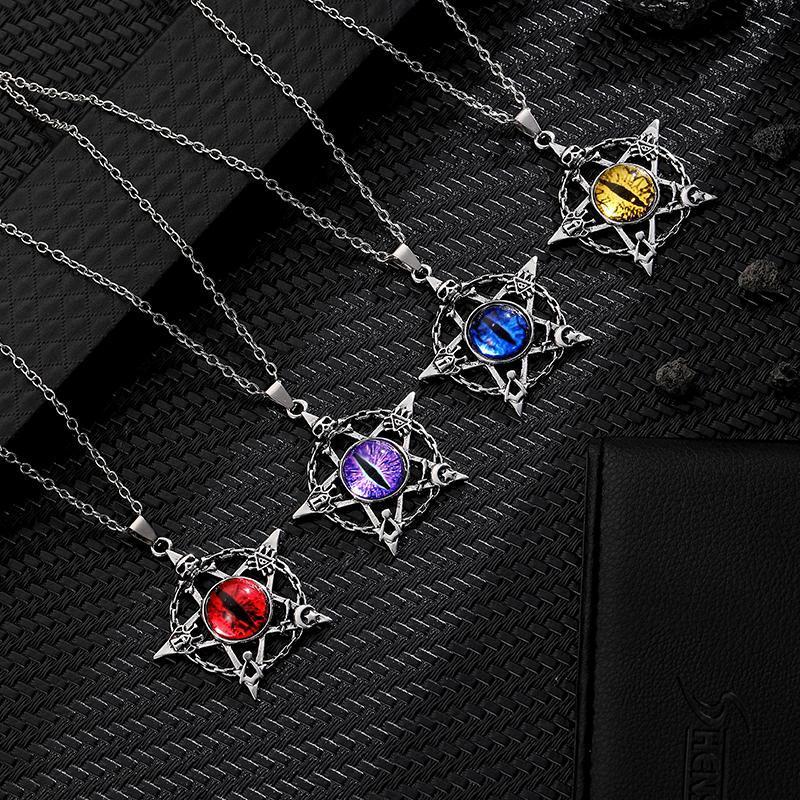 Pentagram shape Devil's Eye Pendant Necklace For Men And Women Punk Retro Non Adjustable Metal Collar  ing Jewelry Gifts