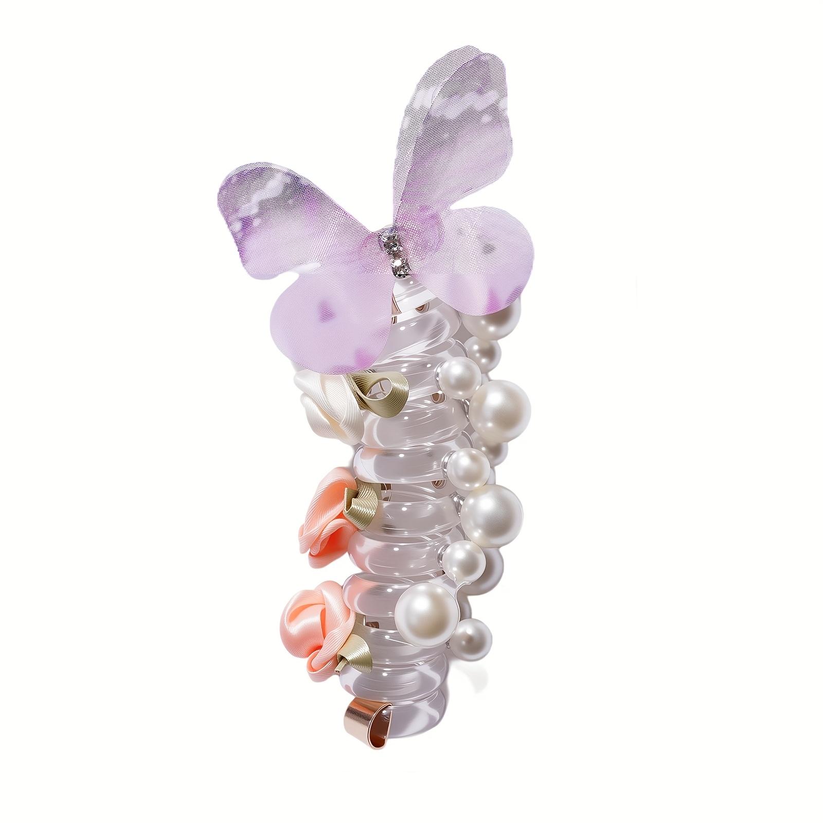 Girls' Butterfly Pearl Hair Ties, Colorful Ponytail Braid Accessories, Cute Back-Of-Head Decorations, Perfect Gift Idea
