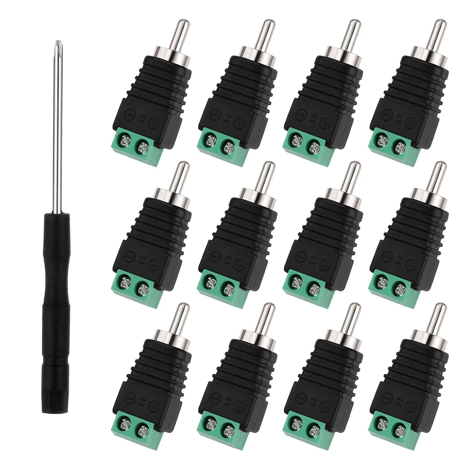 12Pack RCA to Speaker Wire Adapter, Speaker Wire to RCA Adapter, AV Screw Terminal Connector, Audio/Video Speakers Connectors Solderless Adapters (Package Includes Screwdriver)
