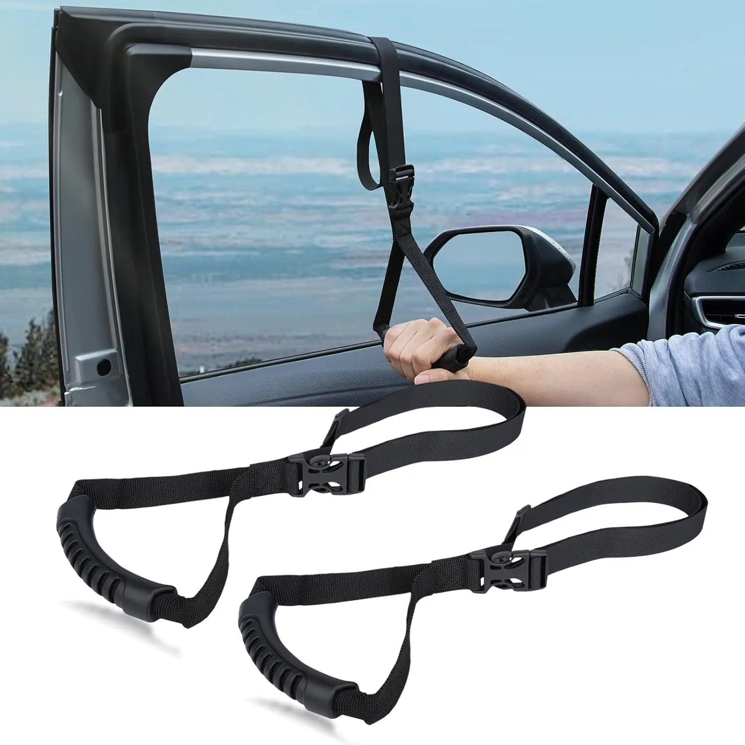 Adjustable Grab Handle for   Handle Strap Assist Support Handle Multifunction  Door Latch Bar for Seniors and Handicapped, 2 count(Black)