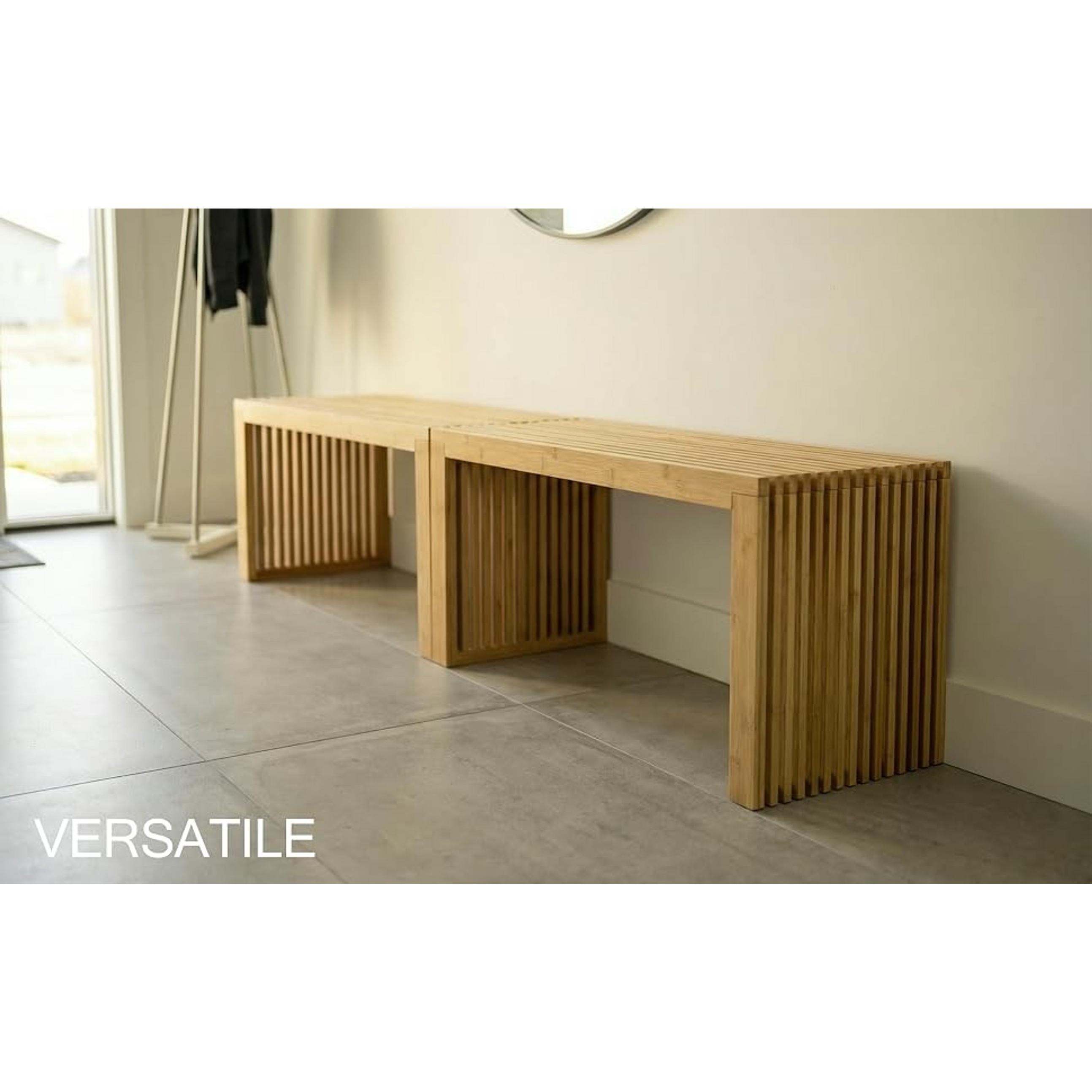 Bamboo Natural 36 inch Wooden Bench, Small Wood Benches for Entryway, Living & Dining Room, Kitchen, Bedroom, Bathroom, Hallway, Front Door, For Indoor & Outdoor Patio Use, Mid Century Modern Decor