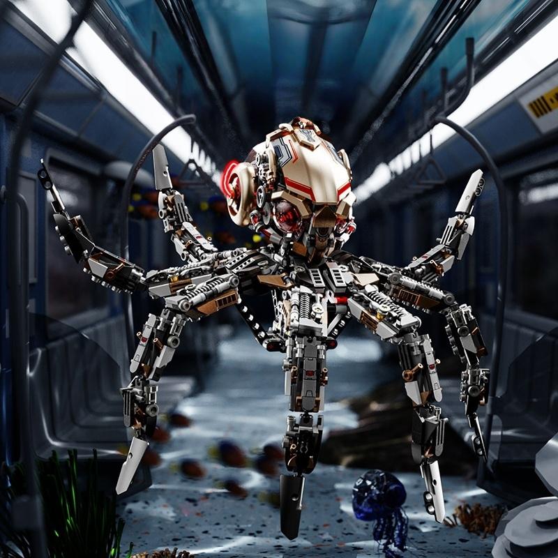 Creative Movable Octopus Model Building Set, MOC Style STEM Learning Toys, Interactive Tentacle Bricks Birthday Present