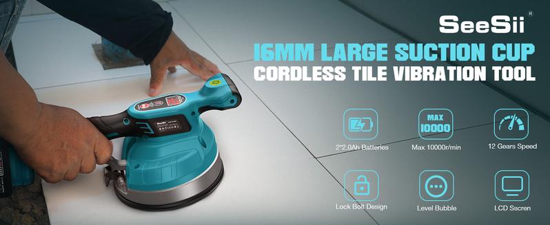 Seesii KP-160B Tile Vibration Tool, Cordless Tile Vibration Leveling Machine with 2×2000mAh Batteries, 160mm Large Suction Strong Grip, 12-Speed Adjustable Tile Tools for Floor/for the Pro and DIY fathersdaygift Outdoorfun Seesii KP-160B Tile Vibration Tool, Cordless Tile Vibration Leveling Machine with 2×2000mAh Batteries, 160mm Large Suction Strong Grip, 12-Speed Adjustable Tile Tools for Floor/for the Pro and DIY fathersdaygift Outdoorfun