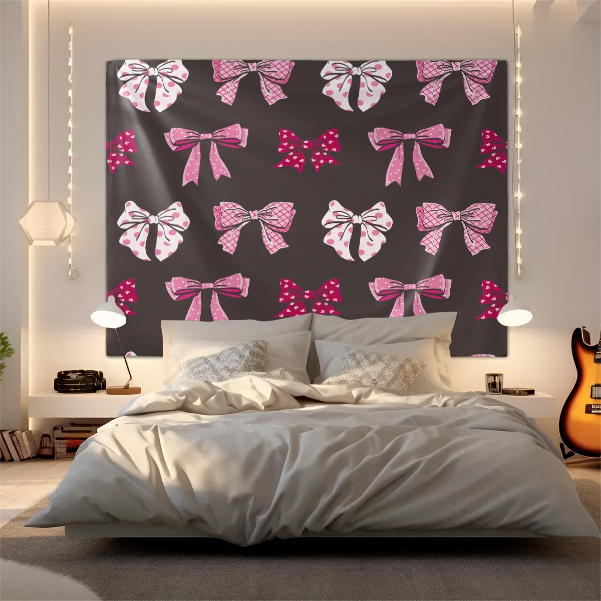 1Pcs Coquette Pink Bow Printed Tapestry, Sweet Y2K Aesthetic Wall Hanging, Soft Durable Fabric with Vivid Digital Print, Versatile Tapestries for Bedroom, Dorm, Living Room & Vanity Area, Ideal Cute Room Decor