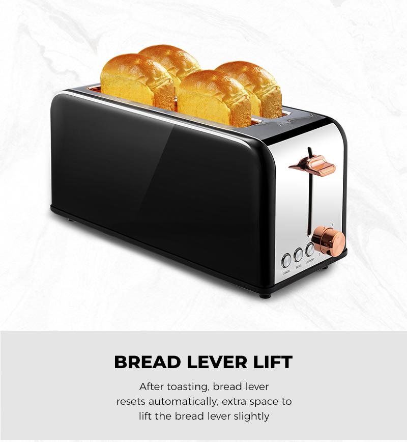 Pukomc Kitchen Appliances – 4-Slot Toaster with Wide Slots for Bagels/Waffles, 6 Browning Levels, 1500W Power, Stainless Steel (WT-8500 Black)