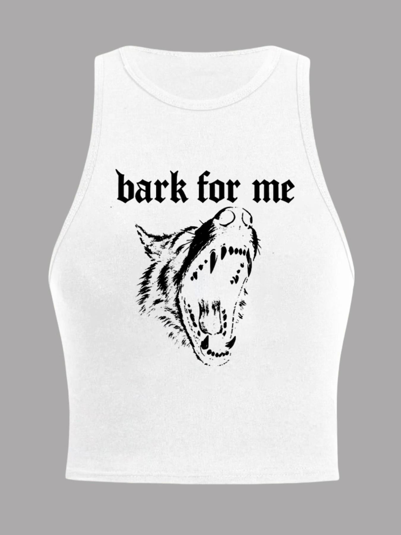 Women's 'bark for Me' Wolf Pattern Tank Top, Y2K Street Style, Gothic Sleeveless Shirt, Loose-Fitting, Multiple Colors Available