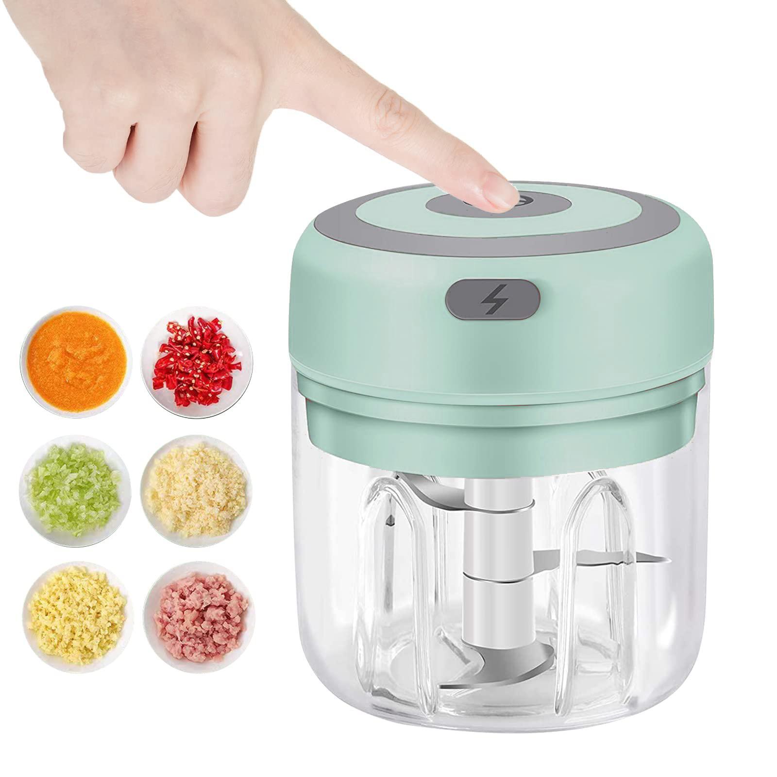 Electric Mini Food Chopper, Rechargable Small Food Processor for Garlic, Puree, Onion, Herb, Veggie, Ginger, Fruit Blender 250ml , Green