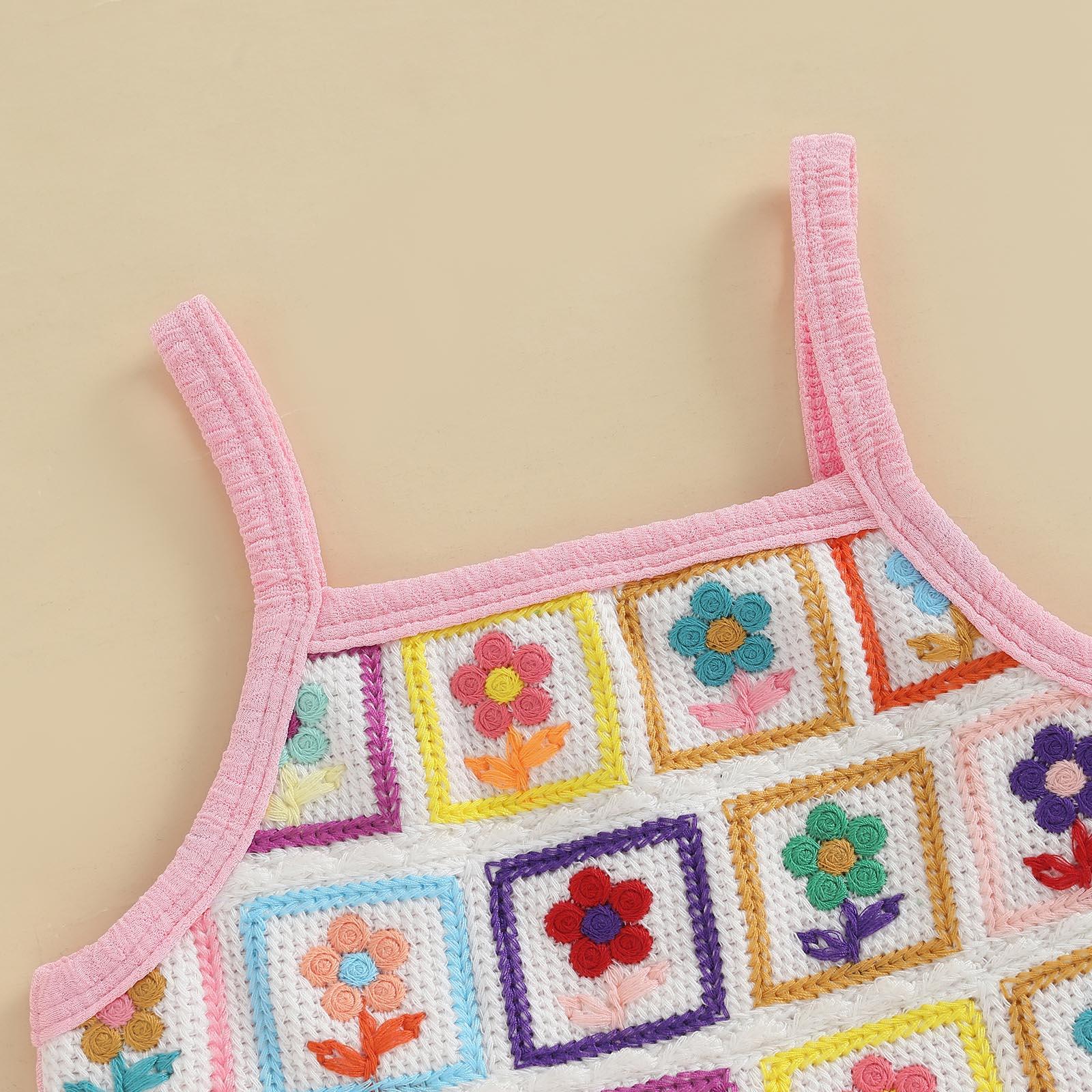 Toddler Girls Two Piece Outfits Crocheted Flowers Fruit Ruffled Camisole Tops Elastic Waist Long Pants Baby Children Summer Clothes #Summervibes