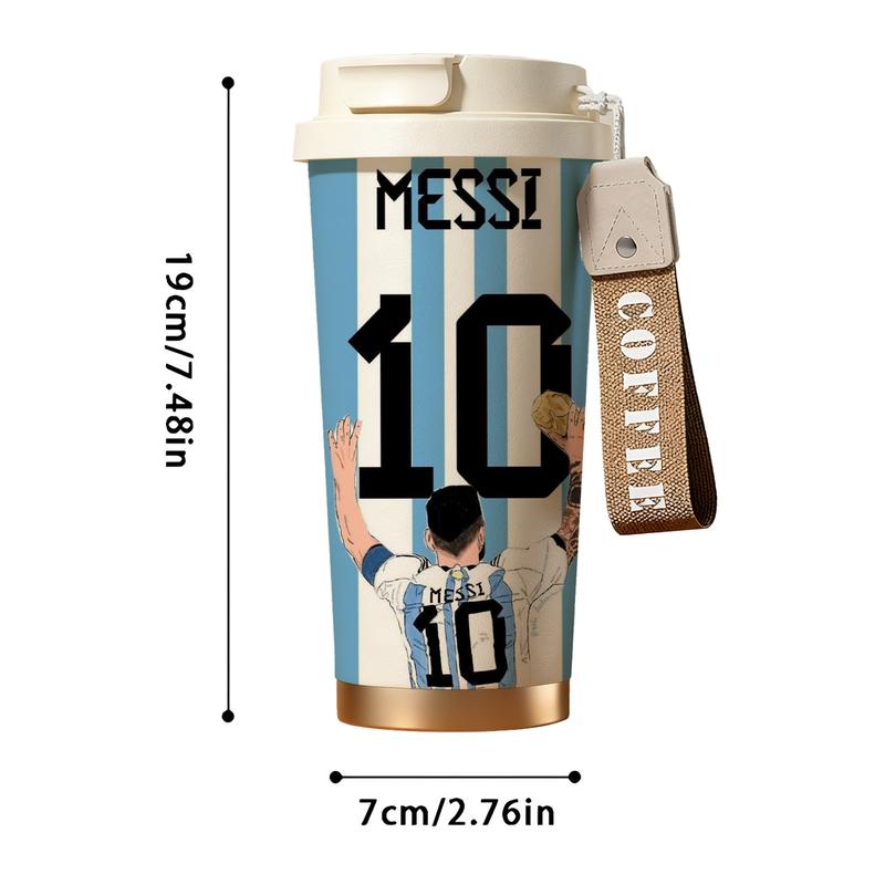 Auracup 18 oz Soccer Vacuum Tumbler, Messi 10 Design Double-Wall Stainless Steel Insulated Mug with Lid and Strap, Leak-Proof Skinny Thermal Cup for Hot and Cold Drinks, Football Fan Coffee Travel Mug #TOP PICKS