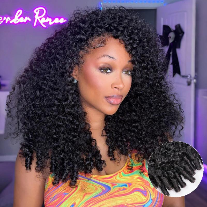 Recool Hair Yaki Loose Body Burmese Curly Yaki Straight V Part Wig Invisible Drawstring Human Hair Wig 180% 250% Density Real Scalp No Leave Out Glueless Wig High-Quality 100% Human Hair Beginner Friendly