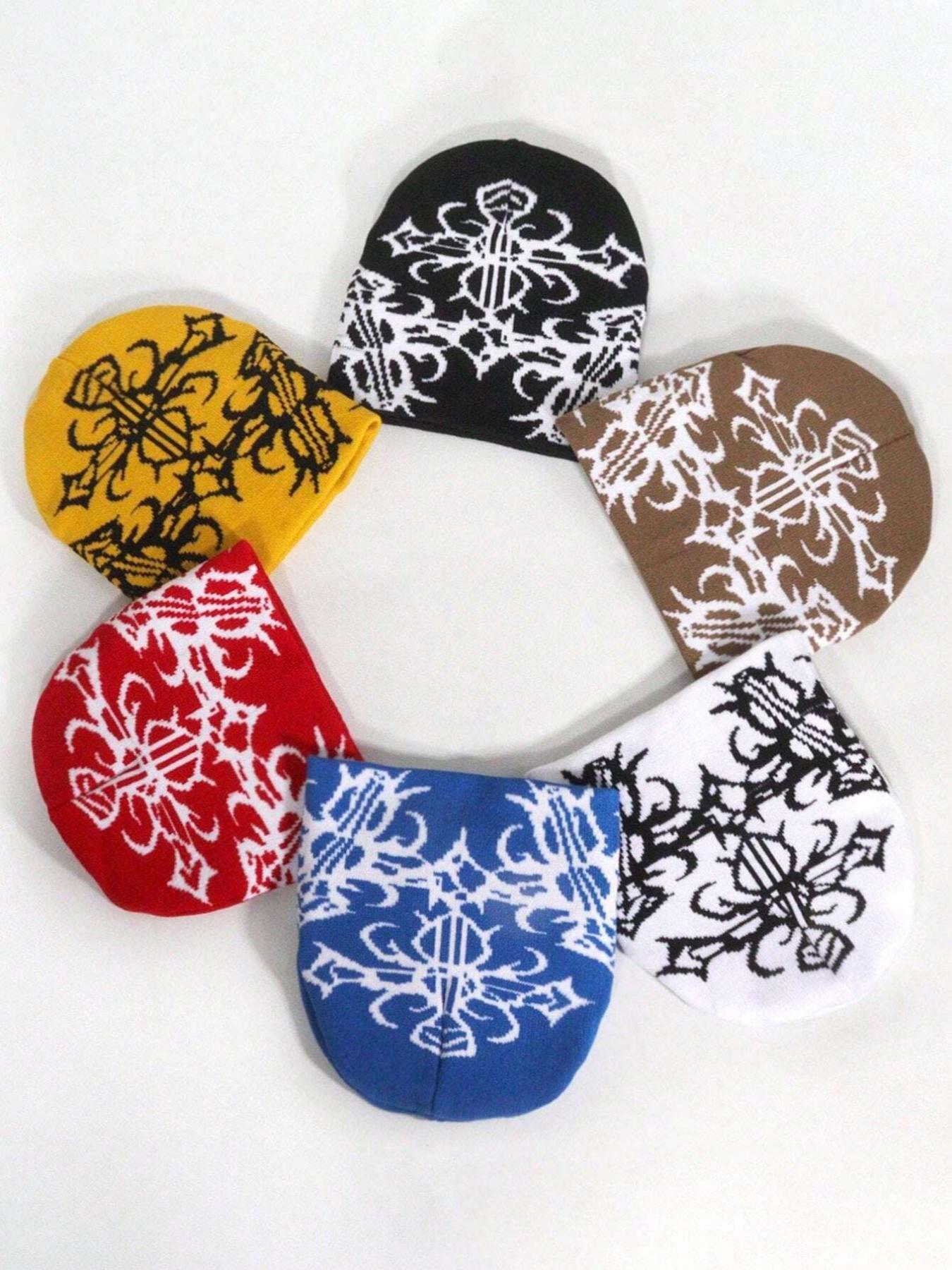 Y2k Harajuku Multi Element Pattern Men's and Women's Winter Warm Rock Hip Hop Fashion Knitted Hat