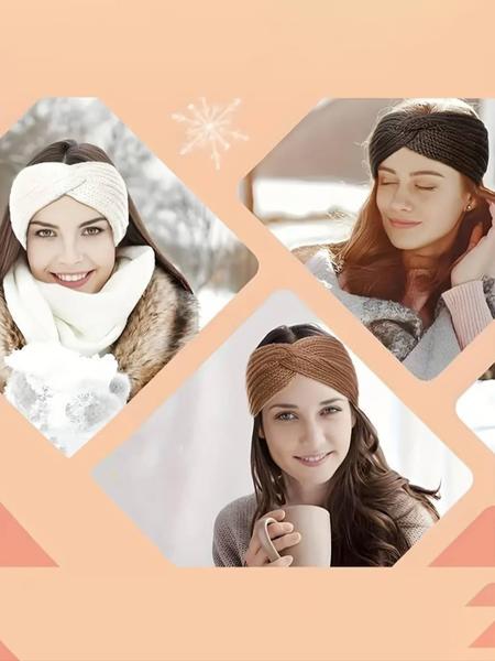 Women's Warm Knit Headband Set, Knotted Headband, Triple Knot Design, Classic Colors, Perfect for Autumn Winter Outdoor Daily Wear