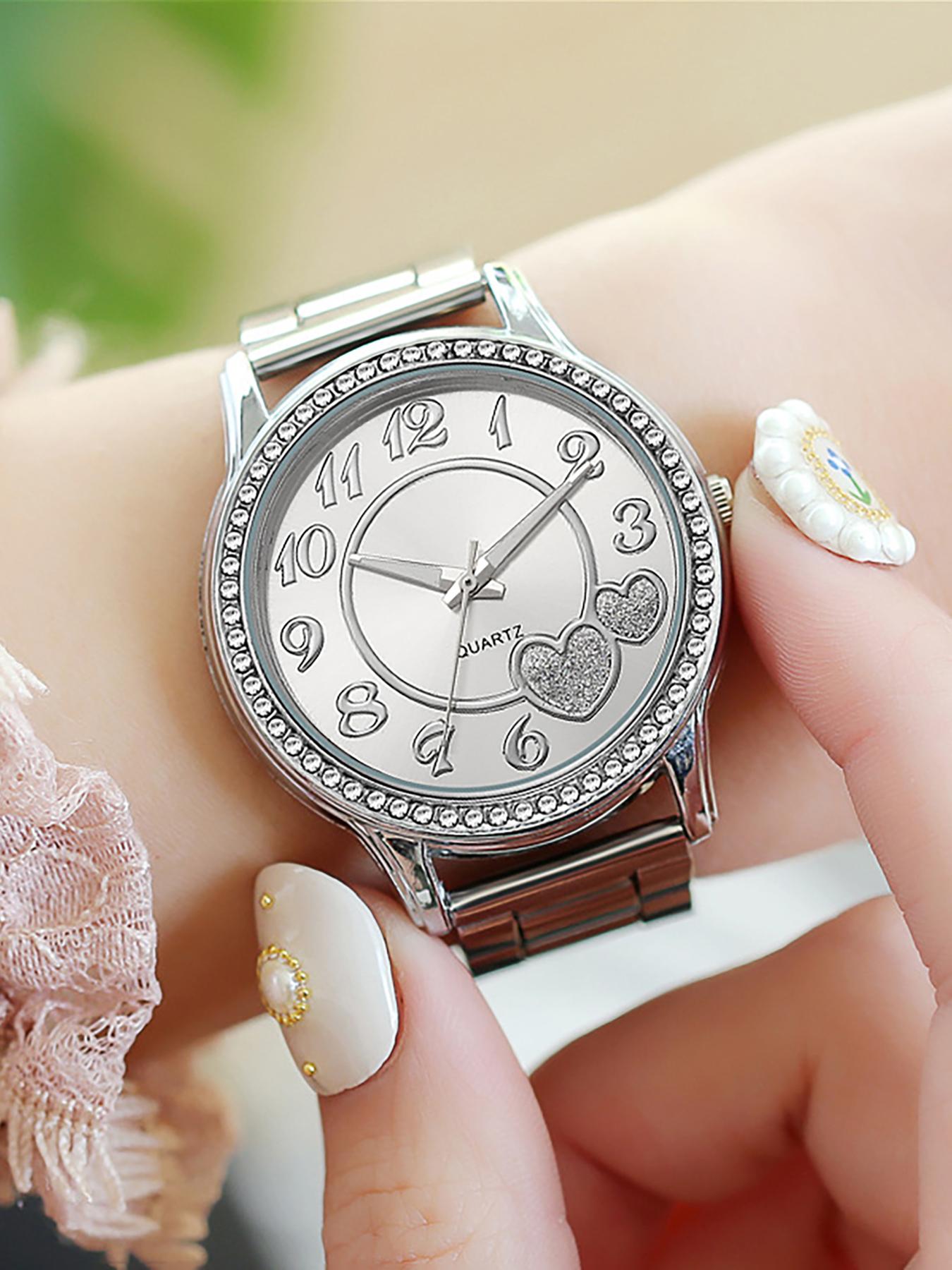 2 counts - Women's Watch Fashion Simple Watch Women's Watch Square Quartz Watch with Fashion Stacked Bracelet Set