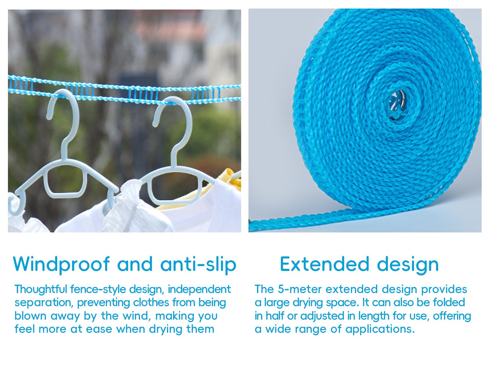 6-Pack Adjustable Windproof Clothesline,(5m/16.4ft) - Portable Telescopic Design, Essential for Outdoor Travel and Camping, Anti-Slip and Anti-Fall, Suitable for Drying Both Dry and Wet Clothes, Pink/Blue/Green Laundry