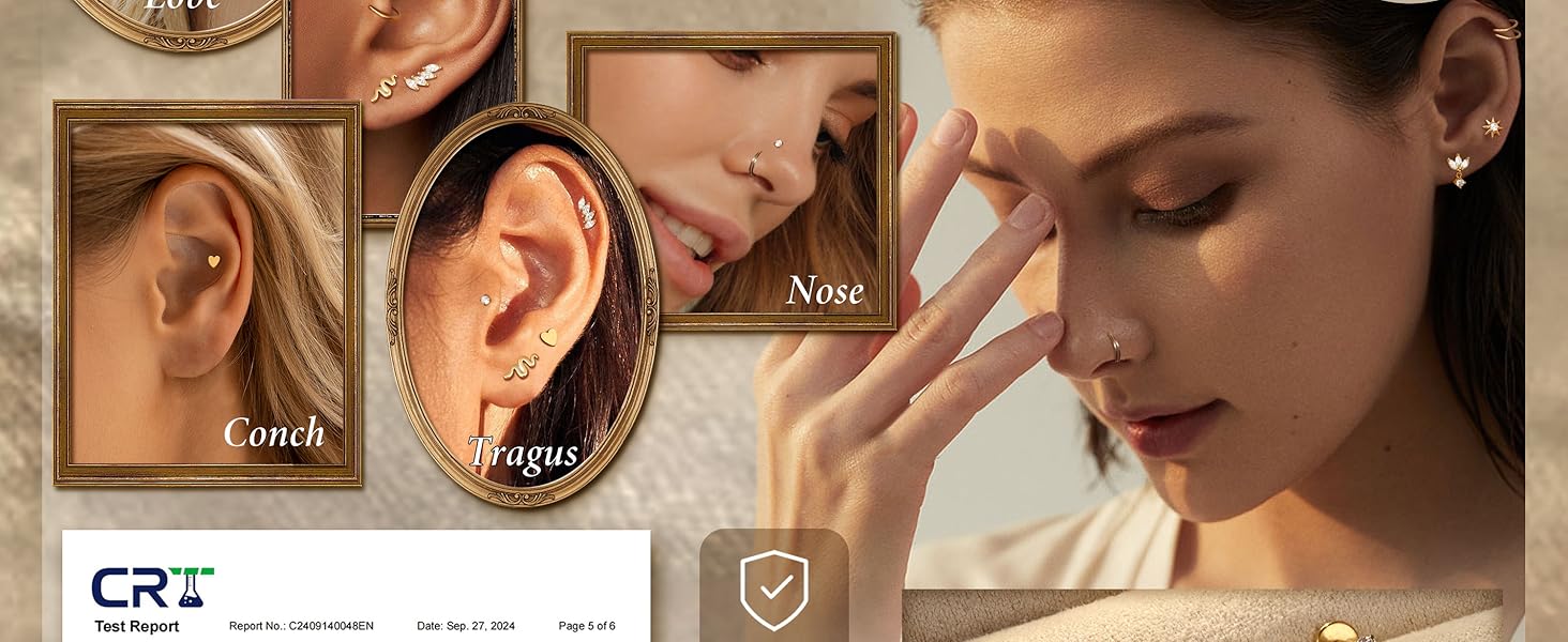 LOLIAS 14K Gold Filled Nose Studs 316L Surgical Steel Gold Nose Rings Studs 6A CZ Simulated Diamond Corkscrew L Shaped Nose Piercing Hypoallergenic Nose Rings for Women Men 20G