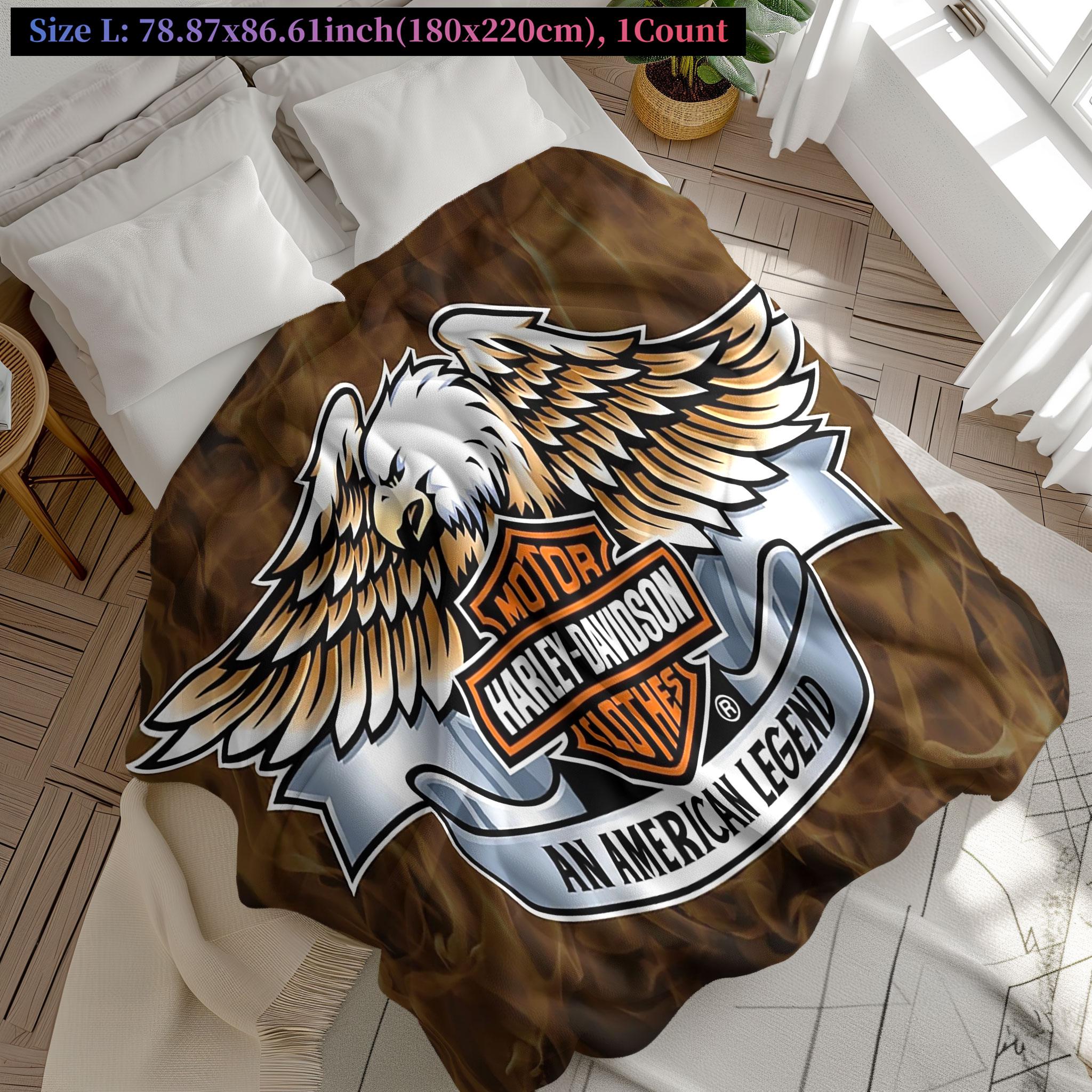 Comfortable Soft Flannel Blanket, Fire Eagle Print, Motorcycle Logo Theme, Multifunctional for Sofa Bed Car Room Office Camping