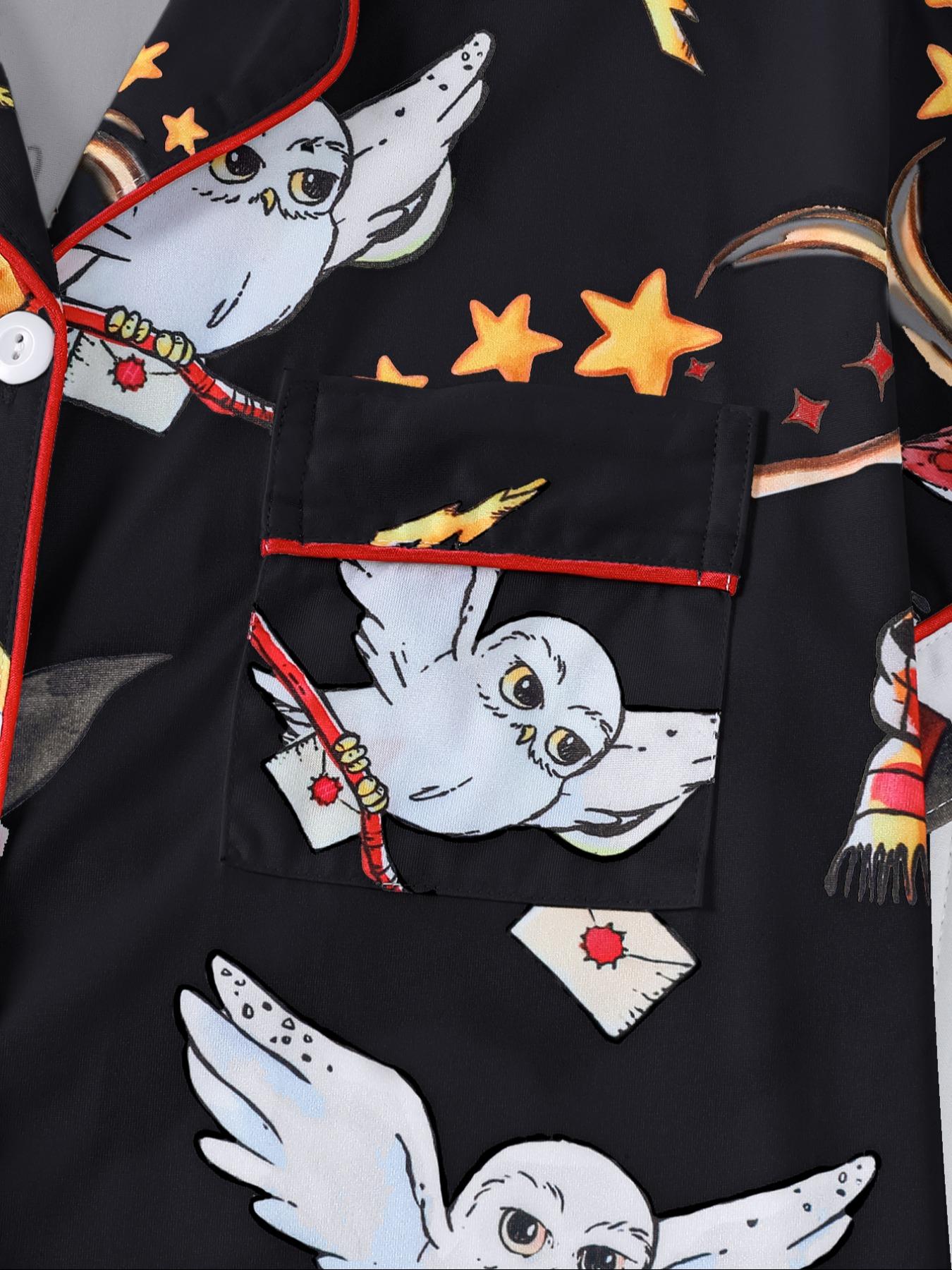 Women's Owl Print Short Sleeve Top & Elastic Waist Shorts Pyjama, Casual Comfy T-shirt & Shorts PJ Set, Ladies Sleepwear for Summer, Loungewear, Pajama Set