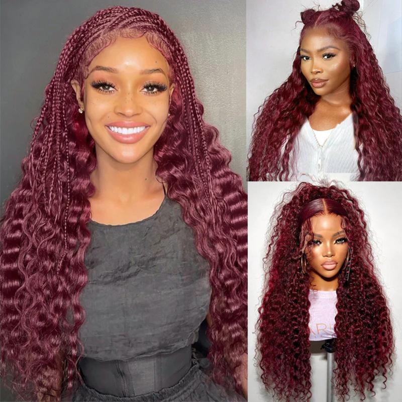 「Holiday Haul」Tahikie 99J Burgundy Colored 200% Density Deep Wave 13x6 Full Frontal HD Lace Front Curly Wave FB30 Highlight /Natural Black Human Hair Wigs For Women TikTokShopBlackFriday