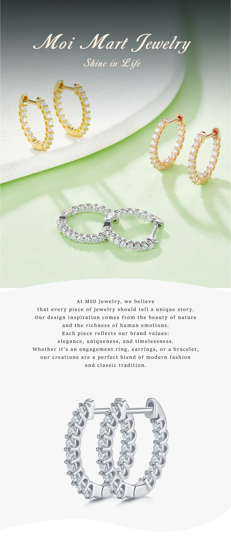 MOI MART Elegant Pave Set Synthetic Moissanite Earrings - Unisex Hoop stud Earrings in S925 Silver - Hypoallergenic and Sparkling Jewelry  Daily Wear