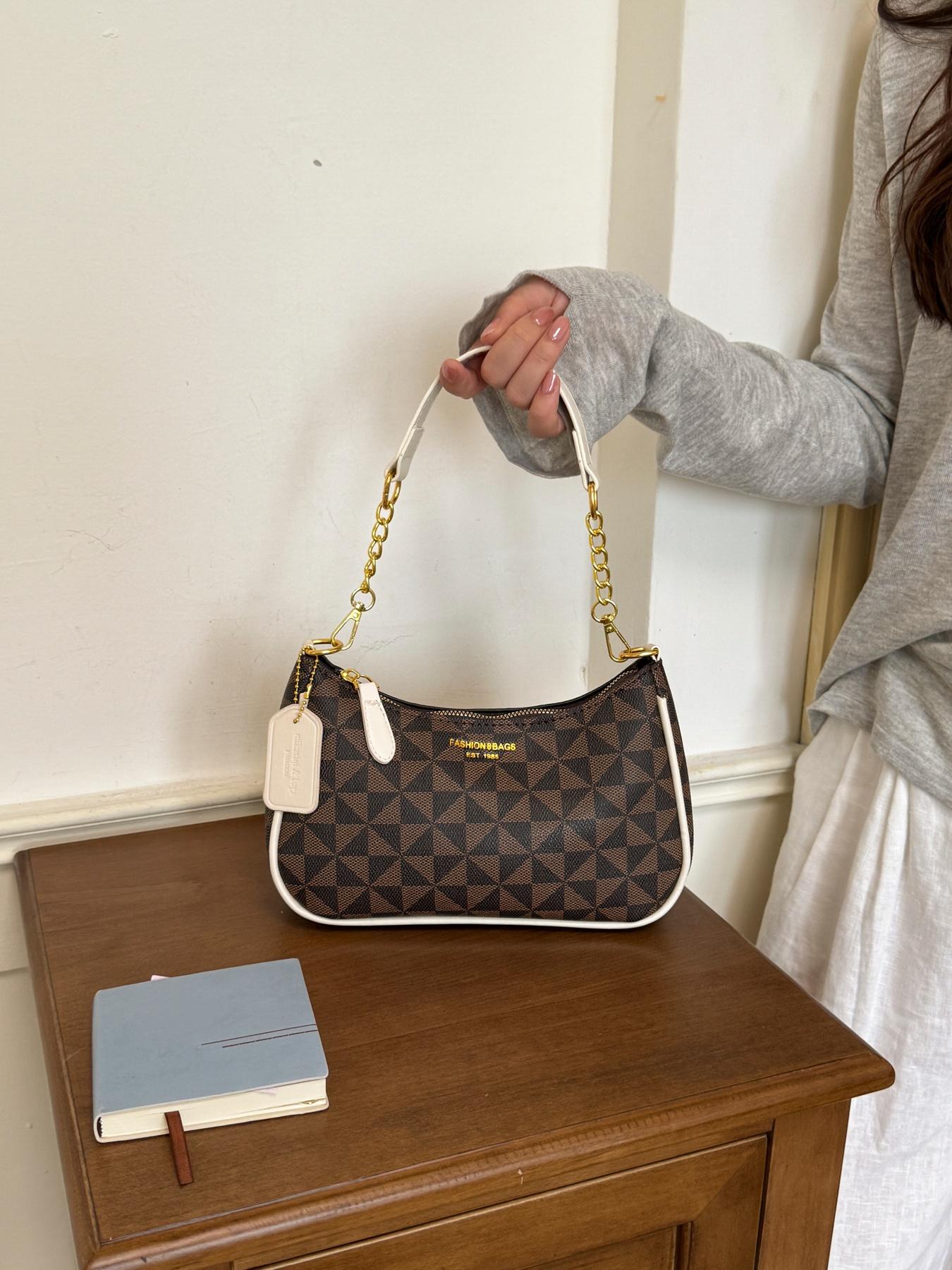 Elegant and lightweight geometric print underarm handbag, detachable and adjustable shoulder strap ladies' compact shoulder bag, suitable for daily dating and shopping Casual crossbody bag, Casual bags