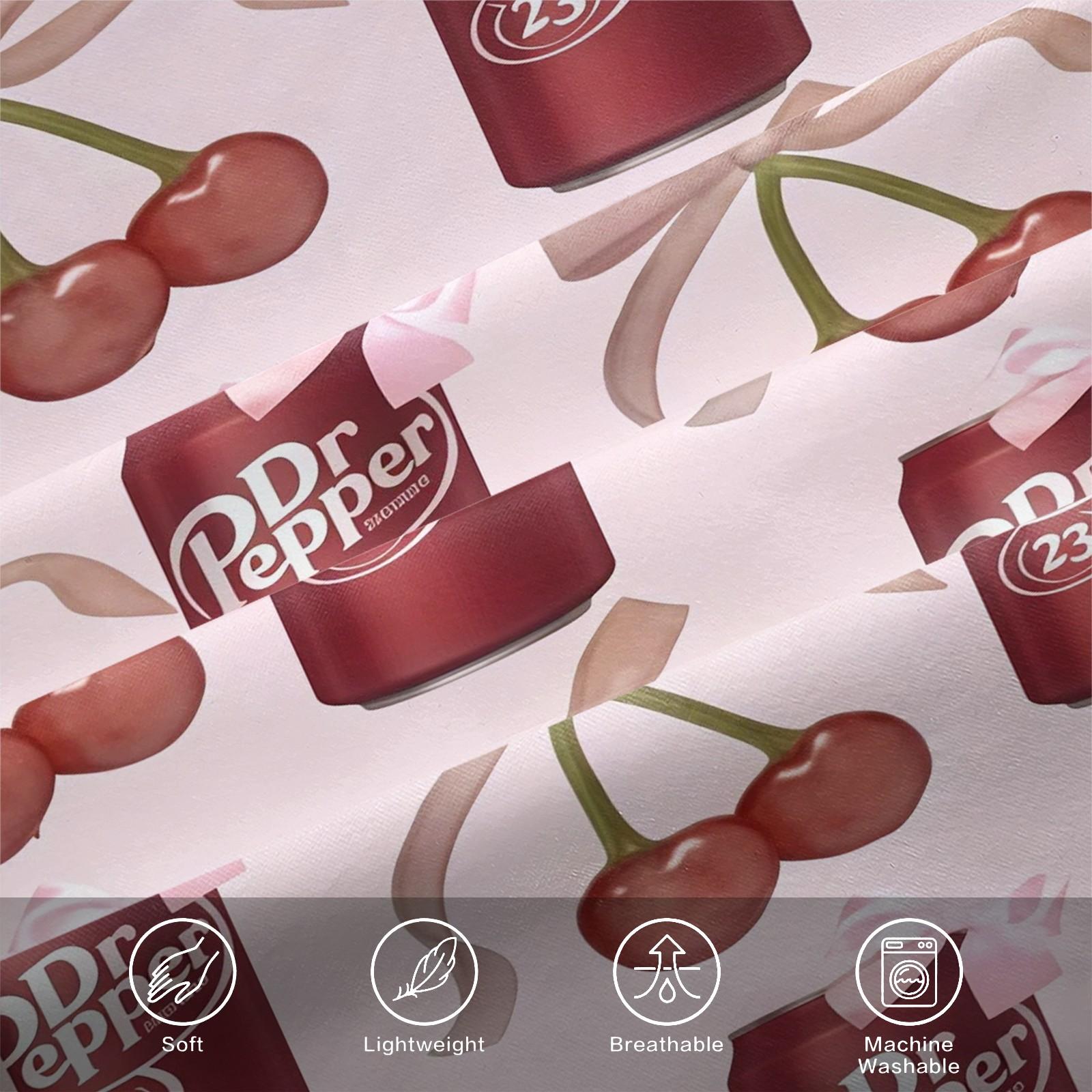 3 Piece Dr Pepper Cherry Fitted Sheet Set, 1 Fitted Sheet + 2 Pillowcases, Retro Soda Drink Pink Bow Bedding, Cute Girly Bedroom Decor for Soda Lovers, Ideal Gift for Dr Pepper Fans