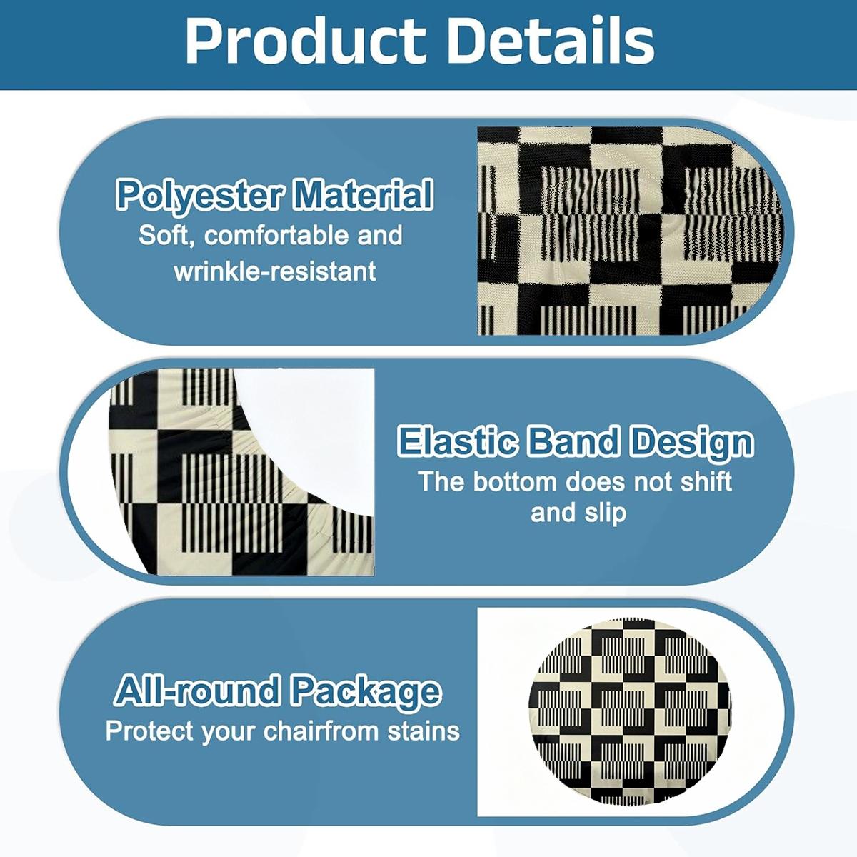 2/4/6/8PCS black and white geometric digital printing pattern universal elastic round stool cover for all seasons, elastic, suitable for bar chair covers, outdoor chairs, small round cushion covers, restaurants, cafes, etc