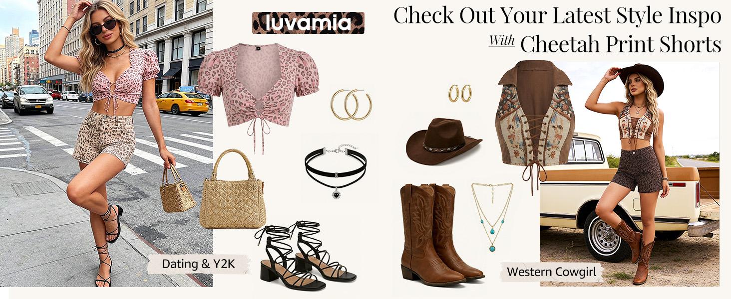 luvamia Jean Shorts for Women Trendy High Waisted Cheetah Leopard Animal Print Stretchy Denim Shorts Summer Casual Jorts