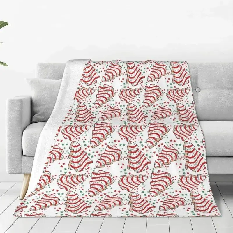 Christmas Tree Snack Cakes Soft Flannel Blanket - Cozy Holiday Dessert Print Warm Throw for Bed, Couch, Sofa