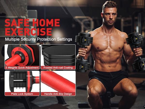 Adjustable Dumbbells set,5LB to 25LB Dumbbells for Home Gym Equipment 5 in1 Quickly Adjustable dumbbell set/single, Anti-Slip Handle for Full Body Workout