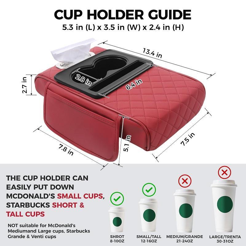 Multifunctional PU Leather Car Armrest Box Mat with Central Elbow Heightening Pad Storage Box Cup Holder & Car Tissue Box Auto Interior Accessories，Car Storage Box，Car Tissue Box