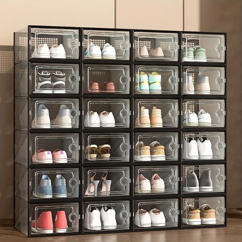 24 packs of thickened transparent shoe boxes (with lids), foldable stackable shoe racks, display storage rack, space-saving storage and finishing devices, suitable for homes and dormitories, Clear Shoe Storage, Clear Shoe Organizer