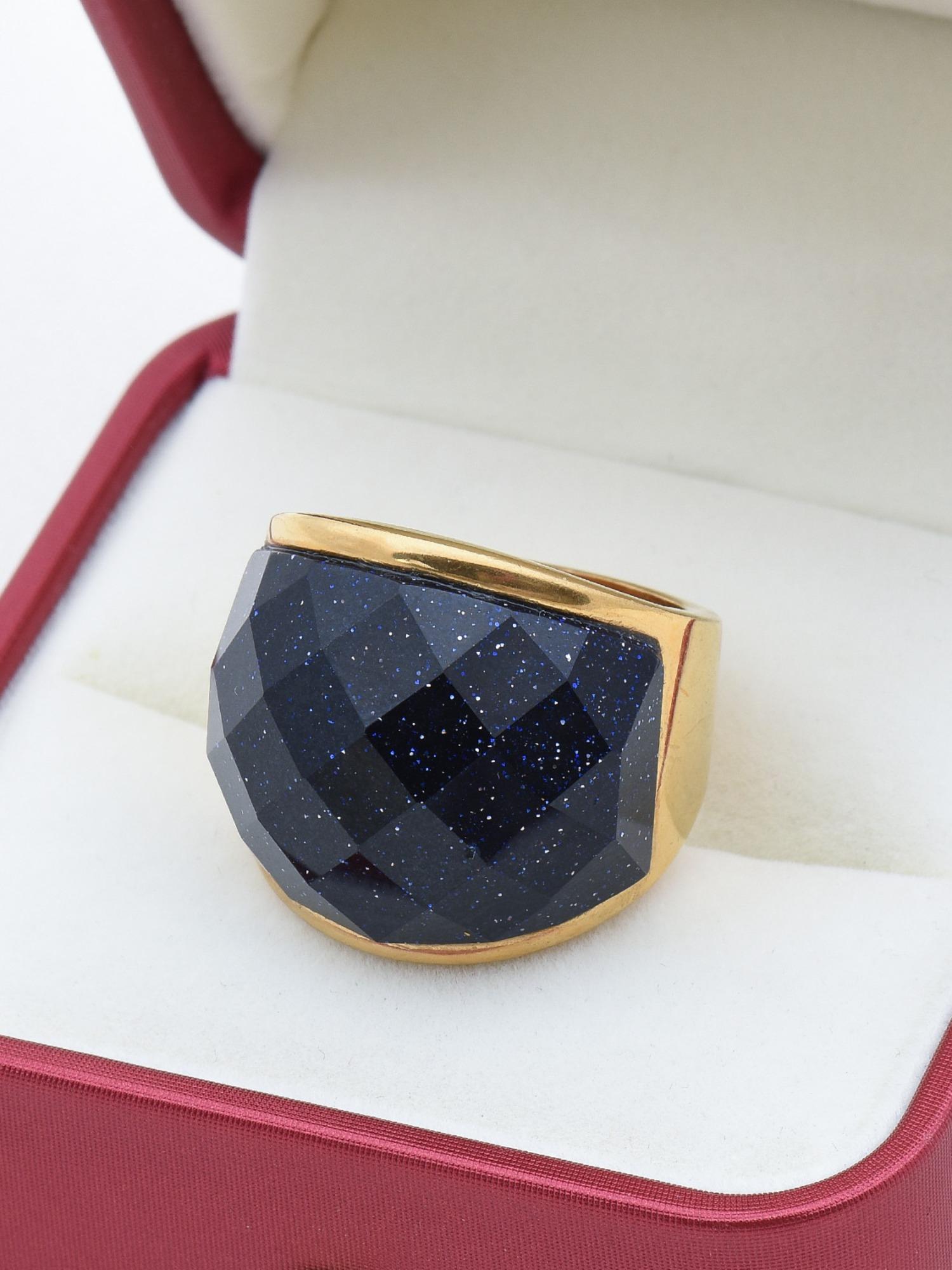 Hot Selling European & American Men's Ring, 18K Gold Plated Black Agate, 316L Steel Hypoallergenic