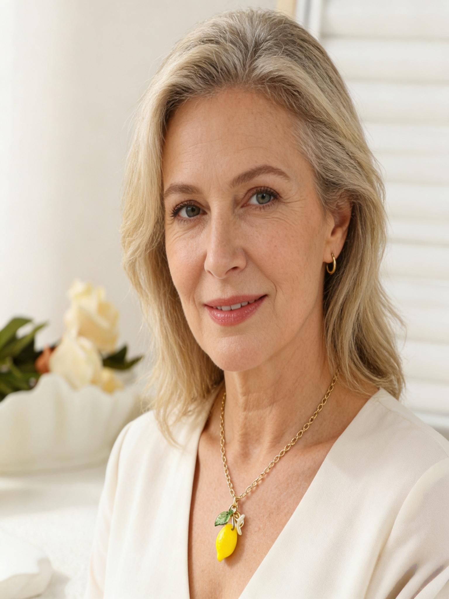 Fresh Sweet Fruit Lemon Flower Leaf Pendant Necklace, Adjustable Metal Chain, Cute Design, Perfect Gift for Birthday, Mother's Day, Friends