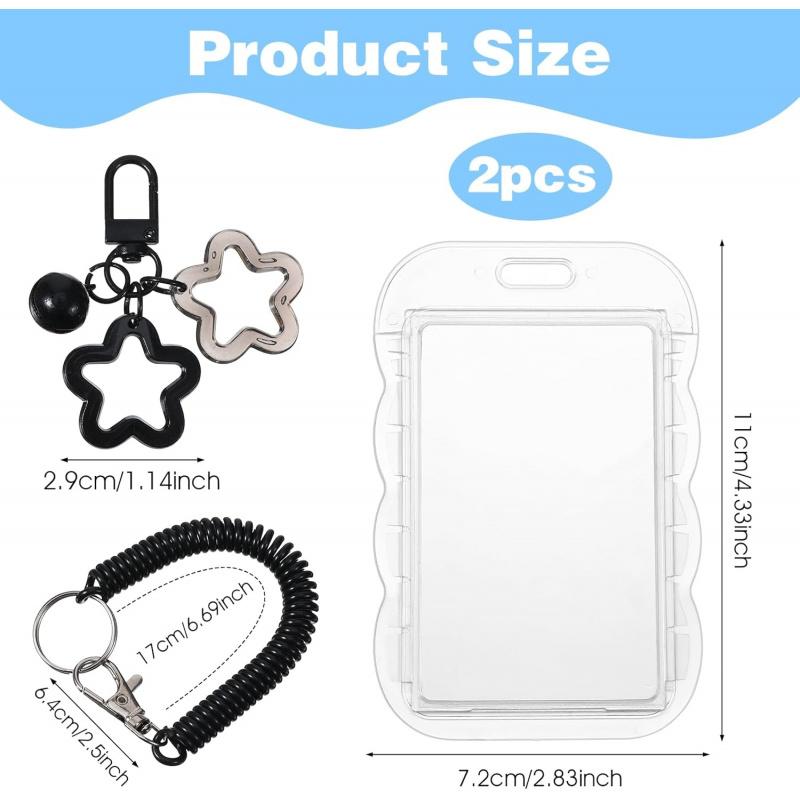 2 Pcs Cute Photocard Holder Keychain, Photocard Holder Keychain, Star Wave Photocards Keychains, Transparent Pc Holders, ID Card Holders Protective Sleeves for Bus Student Card Photo