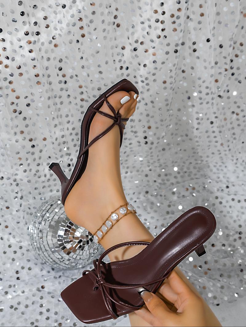 Women's New Square Toe High Heel Sandals, Classy Elevated Sandals, Elegant PU Leather Flared Stiletto Mules, 9 Colors Available for Wedding, Party, Evening, Street Style