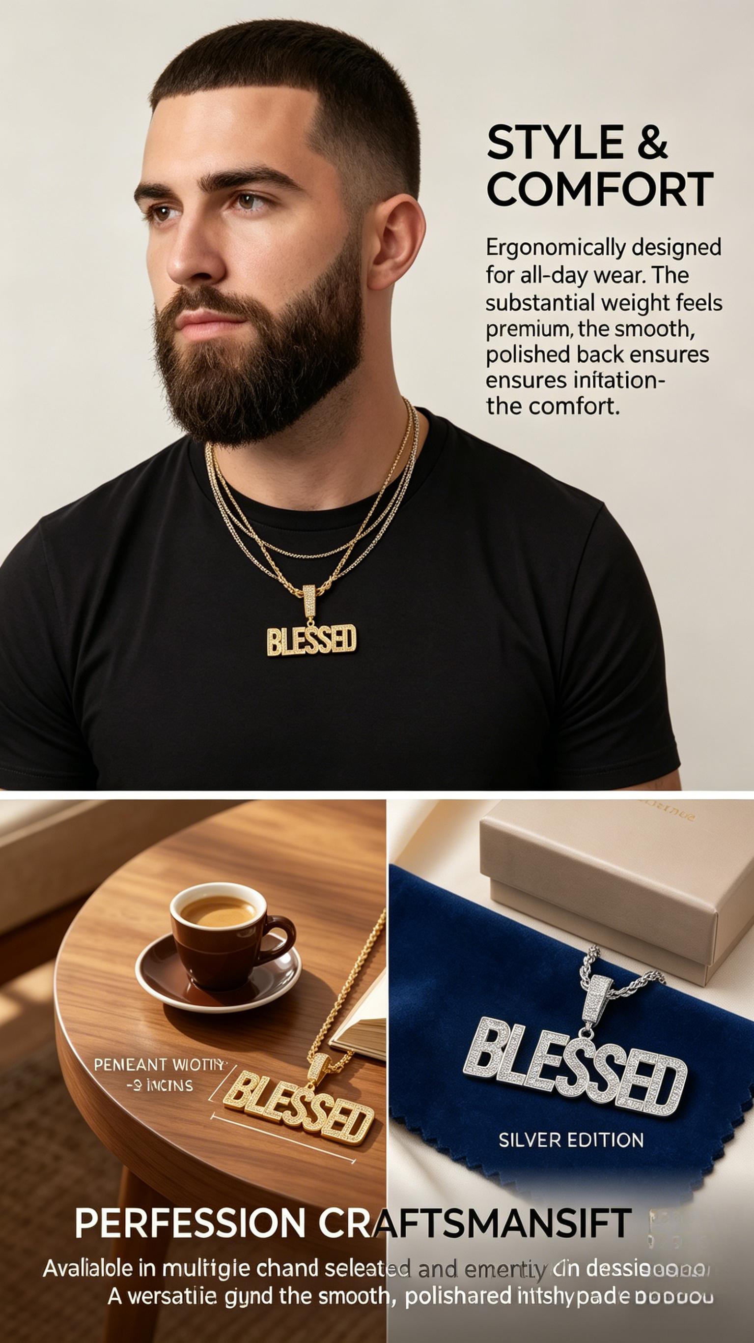 Men's BLESSED Cuban Chain Necklace, Hand-Set Sparkling Crystals