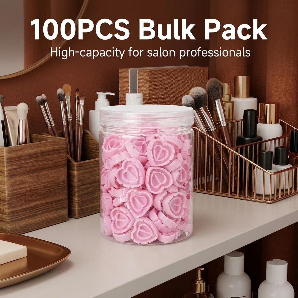 100Pcs Pink Heart Glue Rings, Disposable Lash Extension Glue Holder Rings, Double Wells Adhesive Pallet for Eyelash Extensions, Nail Art, Makeup, DIY Craft, Salon Home Use