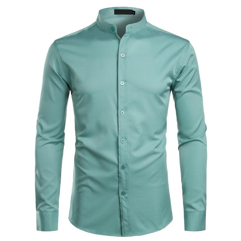 ZEROYAA Mens Hipster Solid Slim Fit Long Sleeve Mandarin Collar Dress Shirts Polyester Fabric Stylish Casual Business Shirt